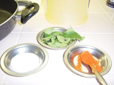 Salt, Karipatha (Curry Leaves), Red Chili Powder for Govinda Dasu Aloo Fry
